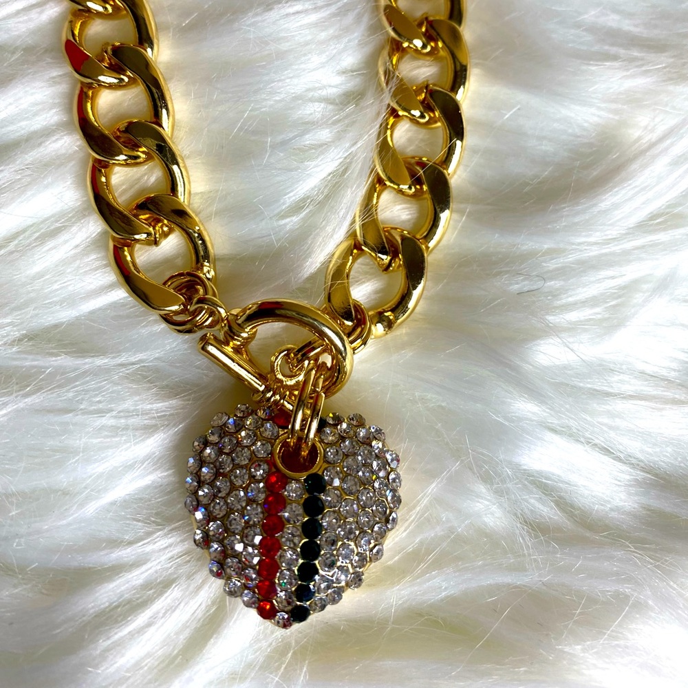 Multicolored blinged heart necklace